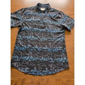 Departwest Performance Mens Medium Black Desert Cactus Print Button Down DW114CA